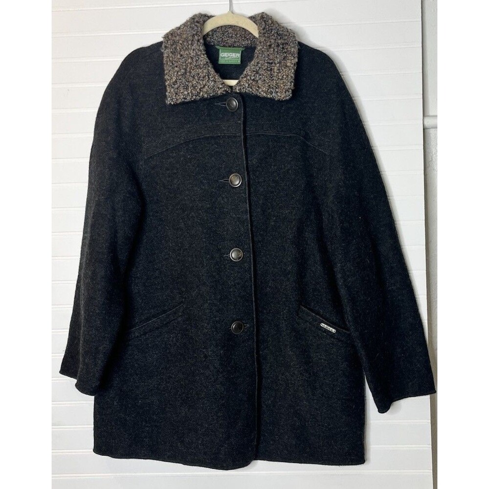 Geiger Womens Pure Wool Pea Coat 100% Wool From Austria Size 42 Black